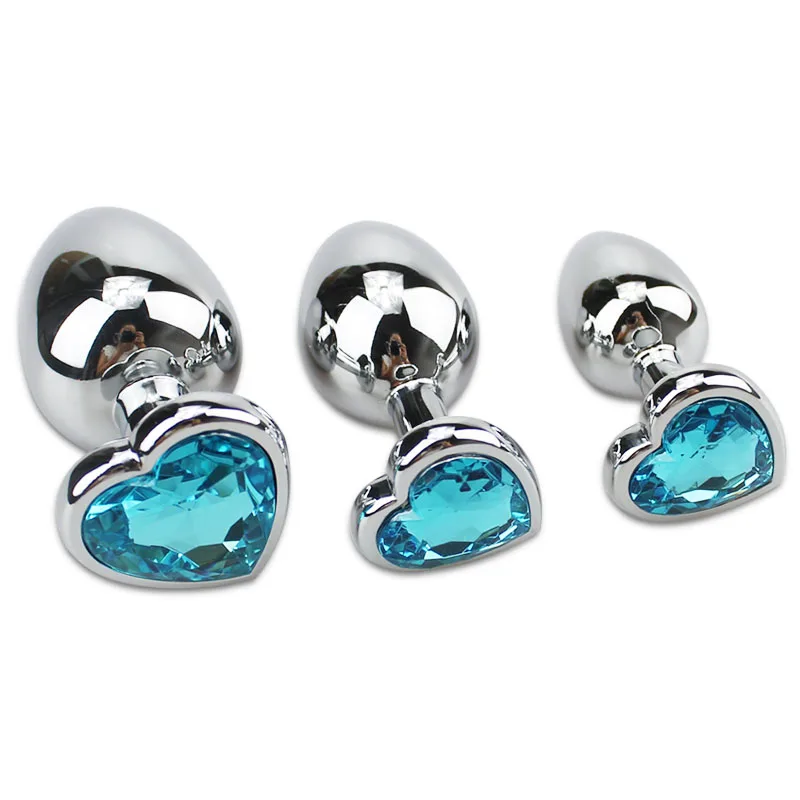 Runyu S M L Size Blue Heart shaped Woman Vaginal Erotic Stainless Steel Butt Plug Sex