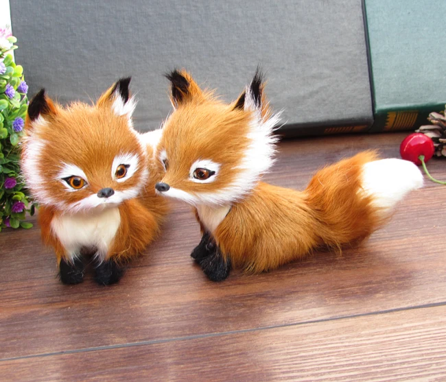 

simualtion brown fox 13x9cm model plastic& furs big head fox toy one lot / 2 pieces , home decoration Xmas gift w5765