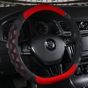 

KKYSYELVA D Shape Leather Car Steering Wheel Cover Four Seasons Steering Wheel Hubs ForInterior Accessories