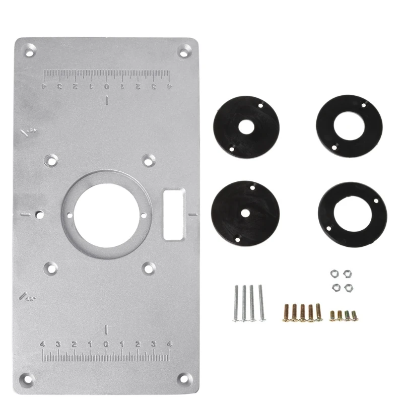 Aluminum Router Table Insert Plate w/ 4 Rings Screws For Woodworking