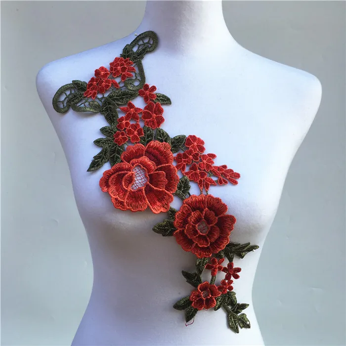 1 шт. 3D красная вышитая ткань цветок розы Венеция кружева швейная аппликация кружевной воротник декольте Воротник Аппликация аксессуары - Цвет: red