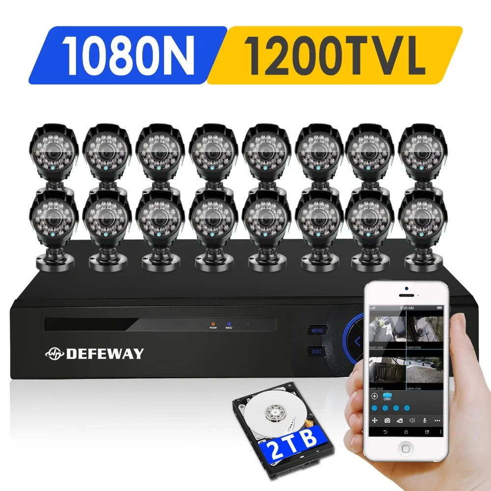 DEFEWAY 16CH 720P AHD DVR KIT 16PCS Bullet AHD Camera1.0MP Outdoor 24Leds IR Night vision Security System Surveillance Kit 2TB Wholesale Construction & Real Estate