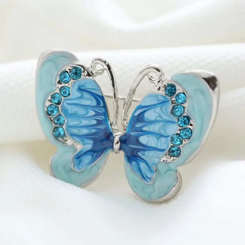 

Beautiful bule Butterfly small insect Brooch pins silver plated crystal Brooches women decoration jewelry Clothes accessories