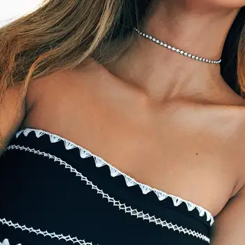 

Delicate Rhinestone Choker Necklace, Boho Jewelry XL829