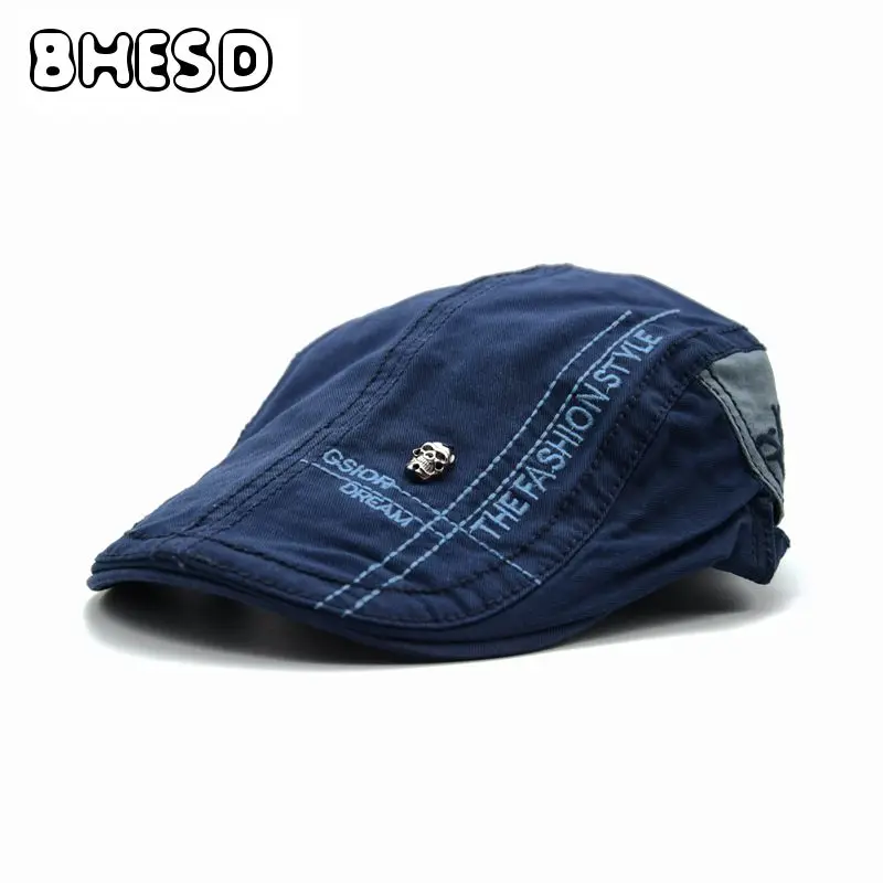 BHESD 2017 Navy Cotton Beret Cap Hat For Men Female Skull Peaked Caps ...