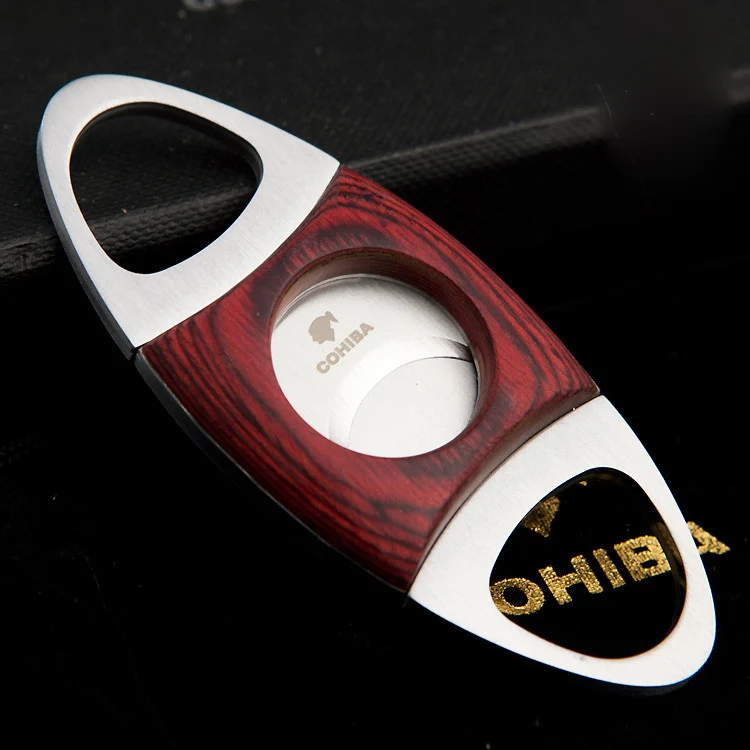 

New COHIBA Double Blade Stainless Steel Wood Sharp Cigar Cutter Knife Pocket Gadget Zigarre Cuban Smoking Accessories Tool 169UA