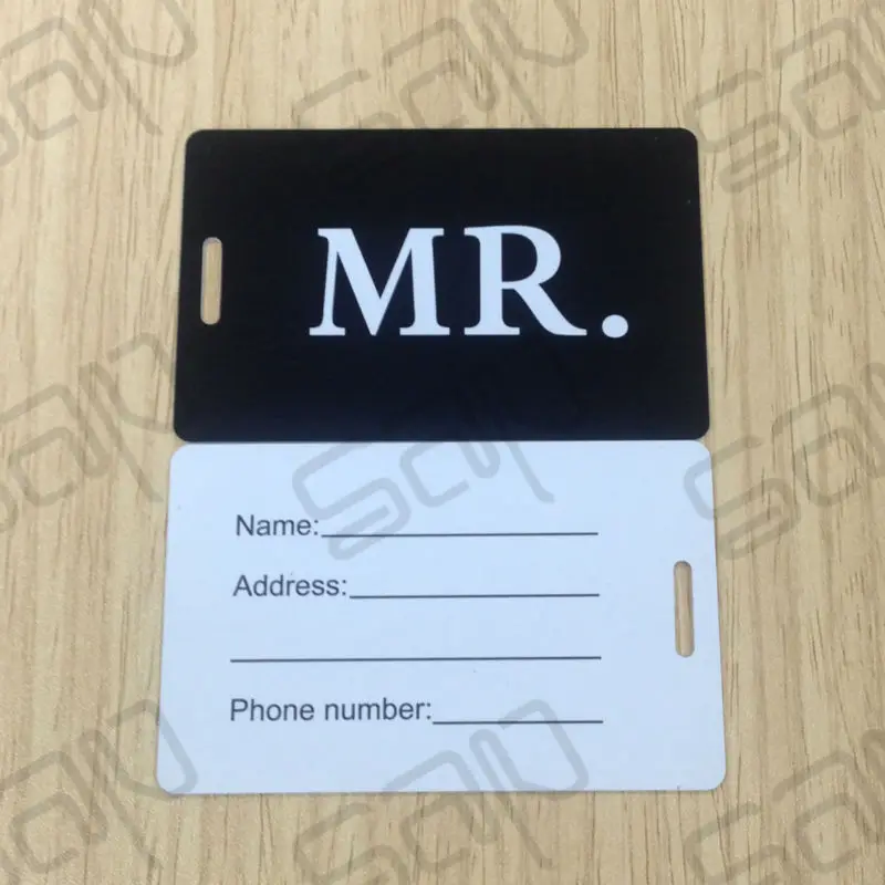 

SAP NEW Arrival Mr.ID Luggage tag with clear vinyl attachment loop Mrs and Mr luggage tags
