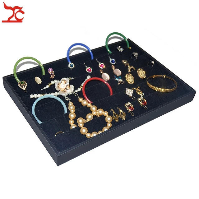 Black Velvet Earring Display Case Portable Wooden Stud Ring Holder Black Velvet Earring Display Case Portable Wooden Stud Ring Holder Organizer Storage Showcase Exhibition Tray