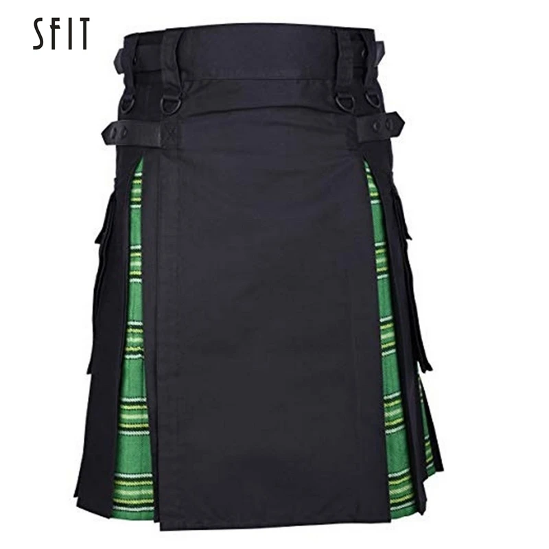 

SFIT NEW Scottish Mens Kilt Traditional Plaid Belt Pleated Bilateral Chain Brown Gothic Punk Scottish Tartan Trousers Skirt Male