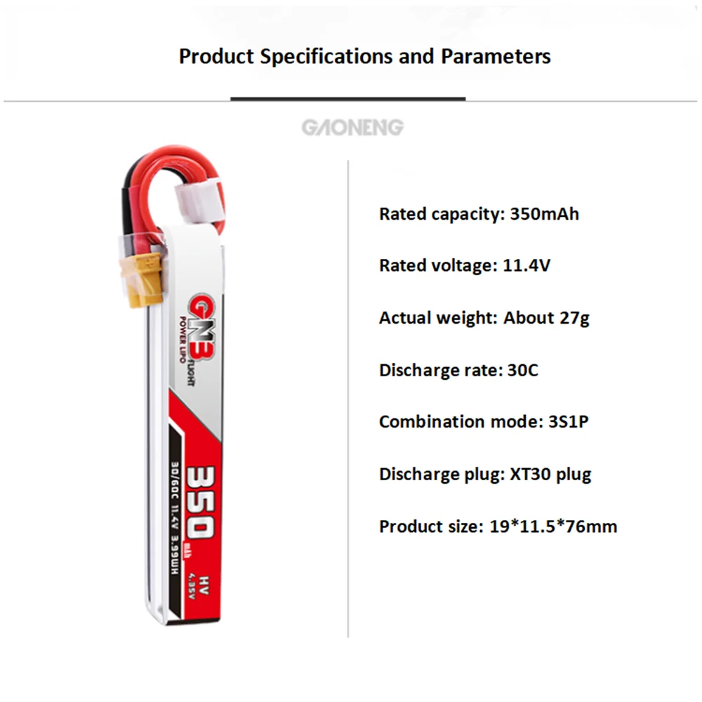 GAONENG 350 MAH 1 S 3,8 V/3 S 11,4 V 30C Lipo Батарея с XT30 разъем для Eachine US65 UK65 URUAV UR65 Mobula7 Snapper6/7/8 дрона с дистанционным управлением
