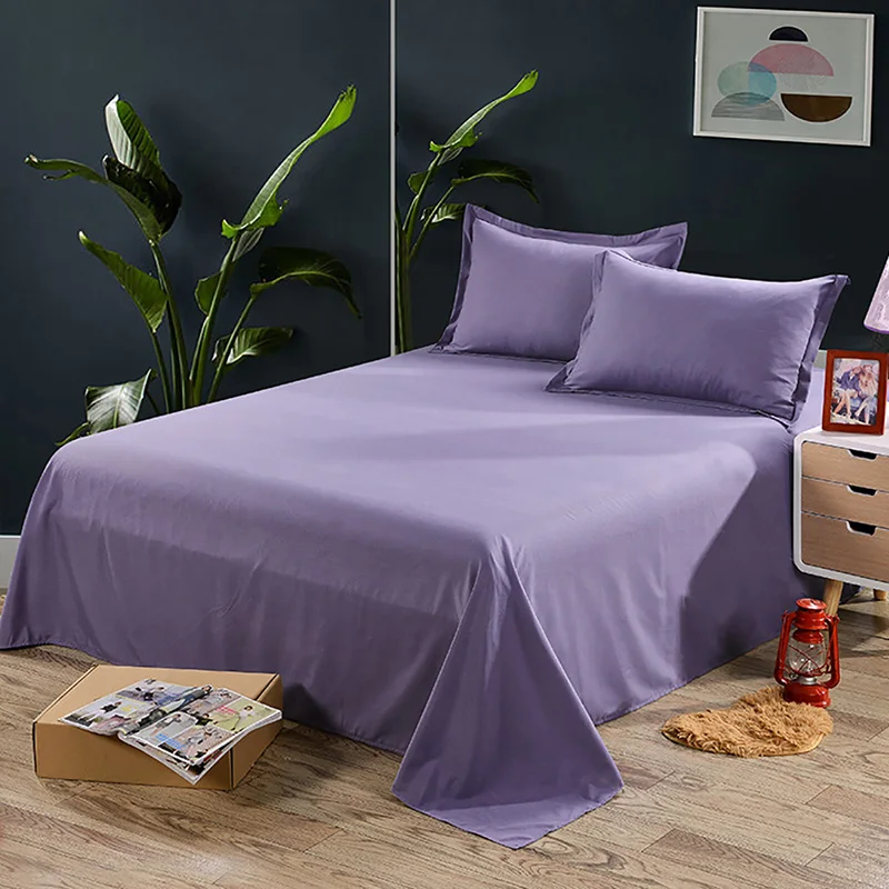 Solid Color Flat Sheet Home Polyester Bed Sheet Soft Plain Simple Bed