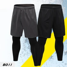 Новинка, спортивные мужские штаны, для спортзала, фитнеса, обтягивающие эластичные штаны для бега, быстросохнущие, 2 в 1, леггинсы, Мужские штаны длиной до щиколотки