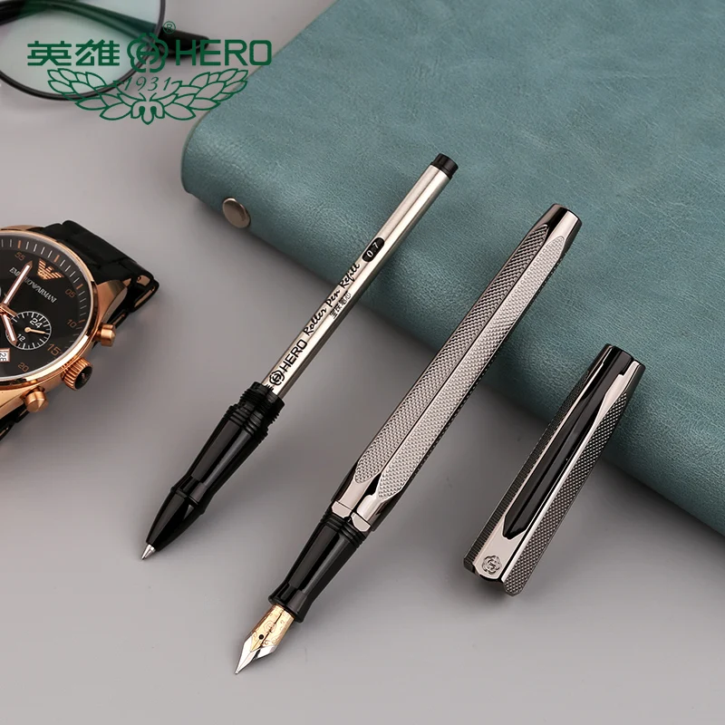 Hero 2191 14K Золотая коллекция авторучка/Ручка-роллер серая гравировка рябь сменная подарочная ручка и коробка для бизнеса и офиса