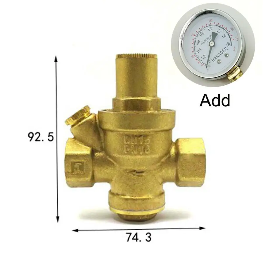 DN15 1/" BSPP Женский латунный Давление рельеф Vavle безопасности, регулируемое большое кольцо-тело Ширина 74,3 мм Макс 16Bar с Давление датчик