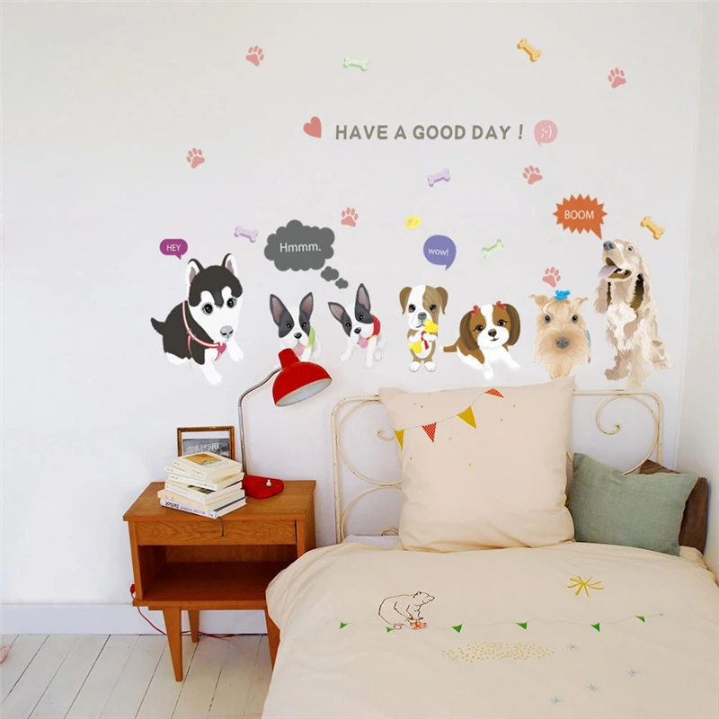Милая собака семья наклейки на стену в форме сердца для детской комнаты украшения дома мультфильм наклейки на стену в виде животных diy плакат ПВХ Фреска Искусство