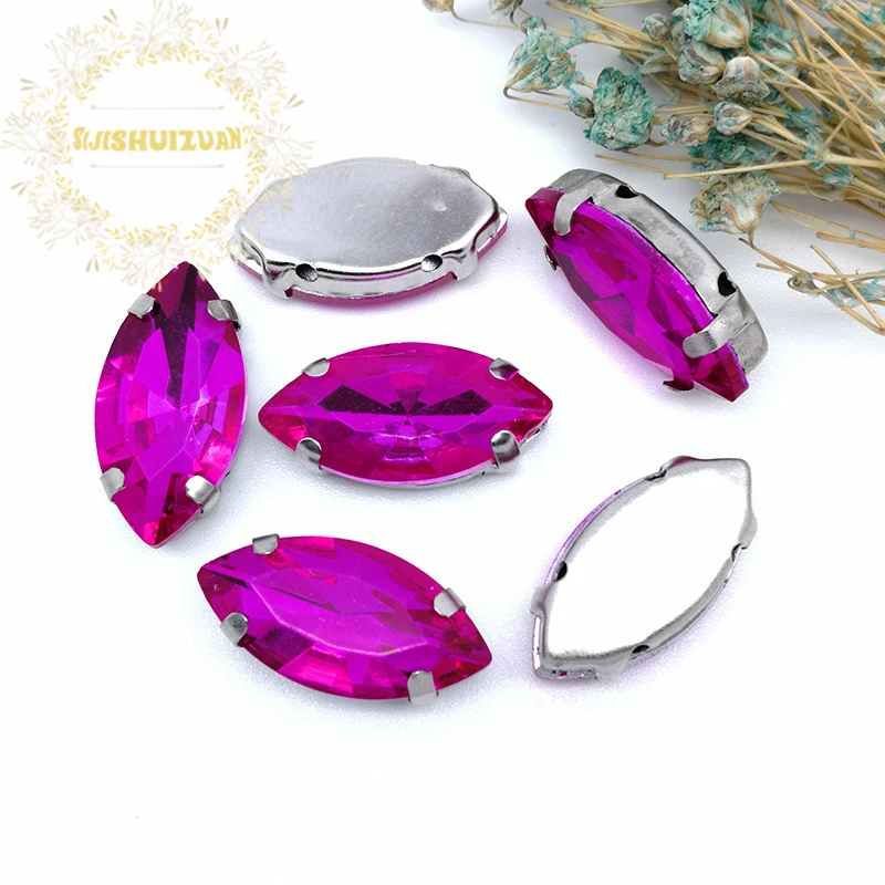 

More sizes! Horse eye rose Crystal Glass Sewing Rhinestones with Claw DIY Shose and Wedding Dresses Complete color