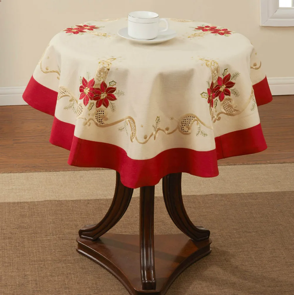 Holiday Christmas Embroidery tablecloth 33X33" RD (85x85cm)in
