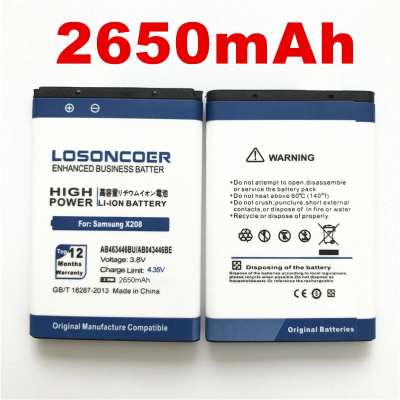 losoncoer AB463446BU для samsung C3300K X208 X160 B309 B189 GT-C3520 E1228 GT-E2530 E339 GT-E2330 C5212 Батарея