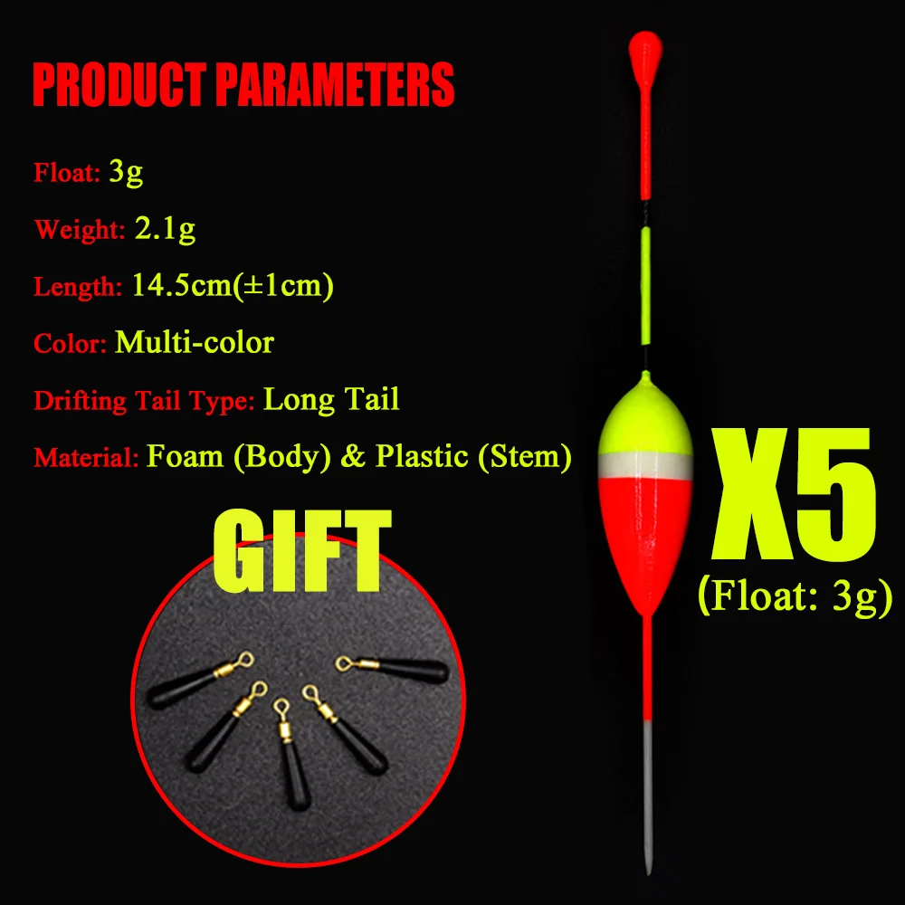 5 шт./лот поплавок для подледной рыбалки Размер 1 г 2 г 3 г поплавок набор буй Boia поплавки для ловли карпа рыболовные снасти аксессуары - Цвет: 3Glong
