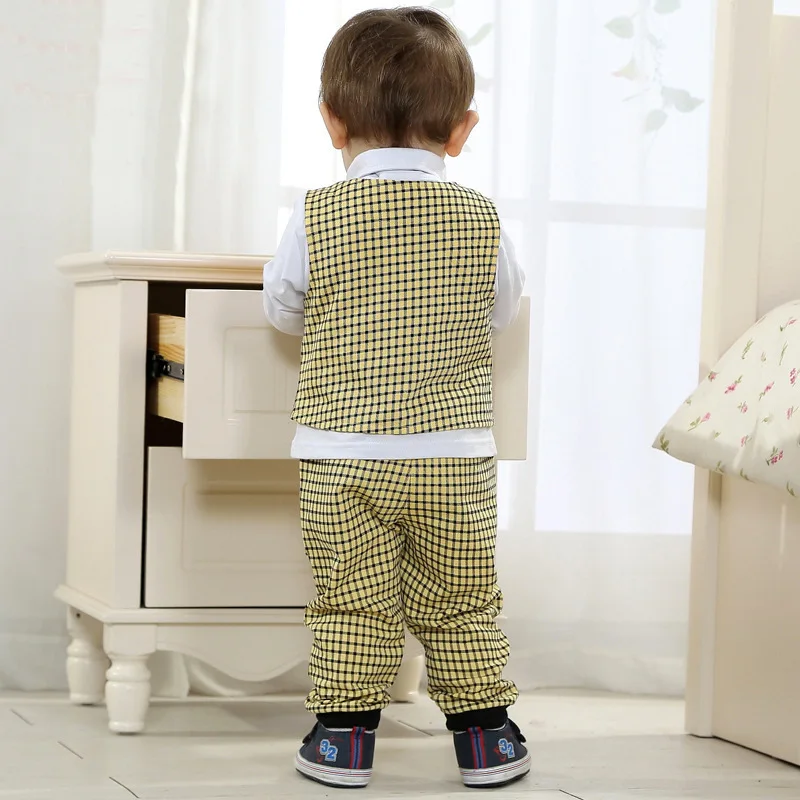 Baby Boys Plaid Wedding Suit Set with Hat, Newborn Gentleman 3-Piece Outfit image 3