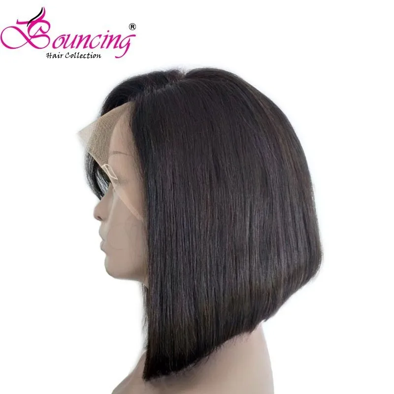 

Bouncing Hair Straight Brazilian Customized 12 Inch Bob wigs Side Part with Bangs Remy Hair Lace Front Human Hair Wigs For Women