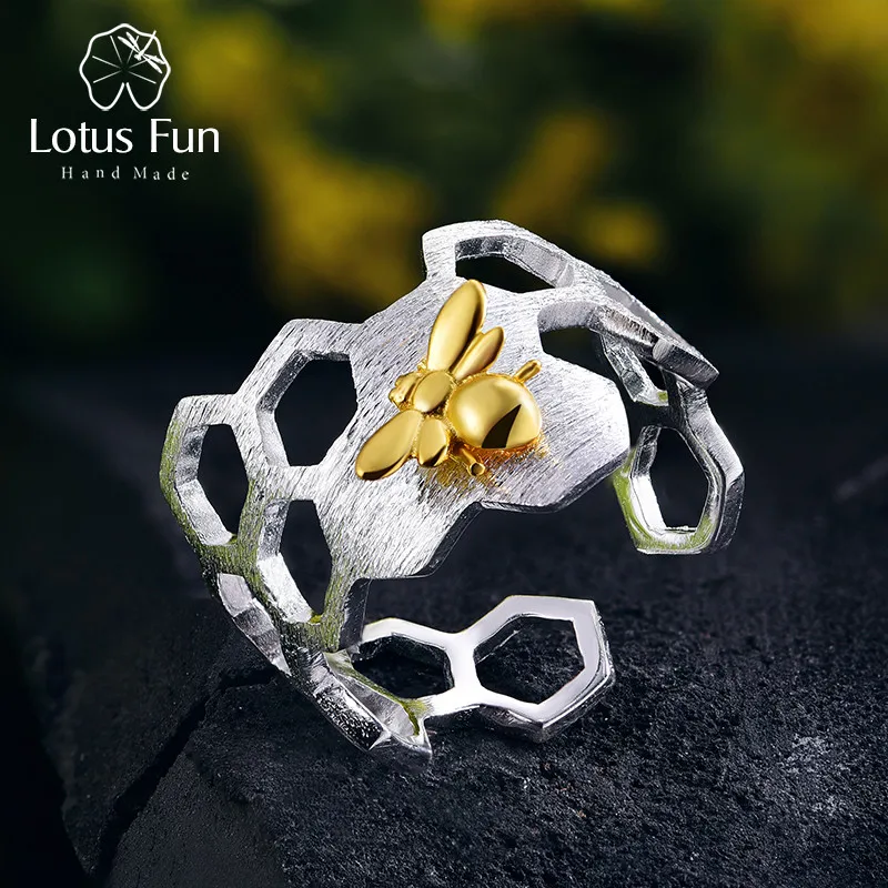 

Lotus Fun Real 925 Sterling Silver Natural Handmade Fine Jewelry Creative Honeycomb Open Ring Home Guard Rings for Women Bijoux