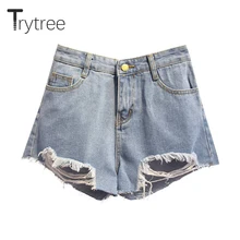 Trytree/ летние джинсы повседневные шорты из хлопка и полиэстера больших размеров модные тренировочные с высокой талией синие короткие джинсы на молнии