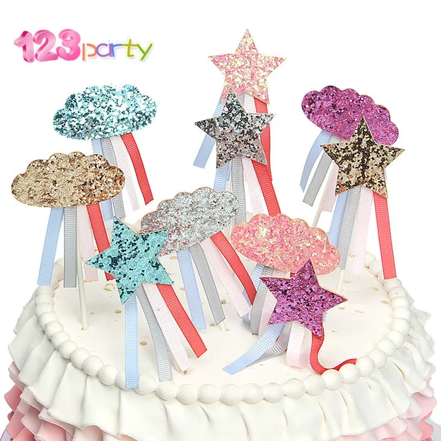 123 Party 1pcs Star Cloud Head Cake Topper For Birthday Cupcake Flag