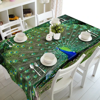 

Customized Round Square Green Peacock print Luxury Decorative 3D Table Cabinet Cloth Dinner Table Cloth Cover Polyester fabric