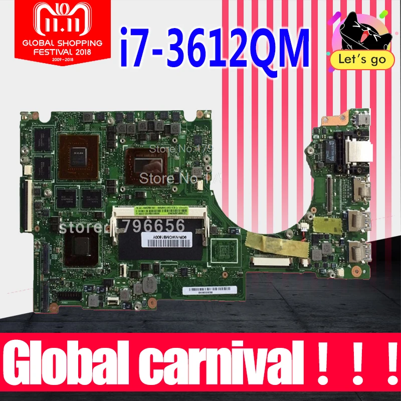 

Original laptop Motherboard UX51VZ UX51VZA for ASUS with i7-3612QM SR0MR CPU rev:2.0 Tested Working