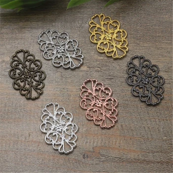 

SEA MEW 22*32mm 6 Colors Plated Copper Hollow Out Flowers Filigree Wraps Connectors Charm Findings For Jewelry Making 100PCS