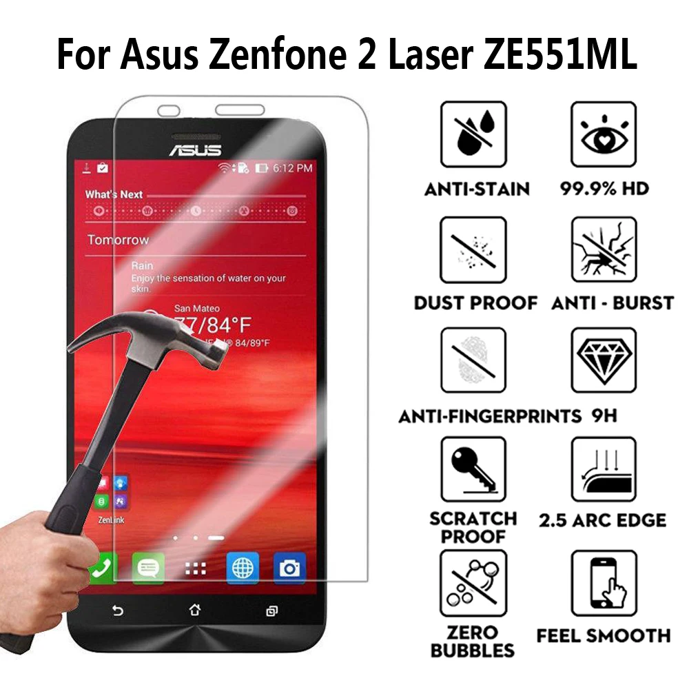 2 шт закаленное стекло для Asus Zenfone Laser ZE551ML защита экрана Защитное Z00AD ZE ZE551 551ML |