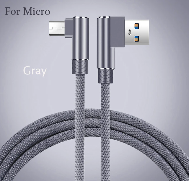 Suntaiho USB к Micro USB кабель l-образный провод для быстрого заряда для телефона Android кабель синхронизации данных для samsung/xiaomi/Meizu/htc/sony - Цвет: Серый