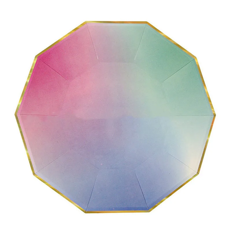 

48pcs Party Plates Pastel Rainbow with Gold Dinner Plates Dishes Unicorn Birthday Mermaid Party New Year Grand Event Tableware