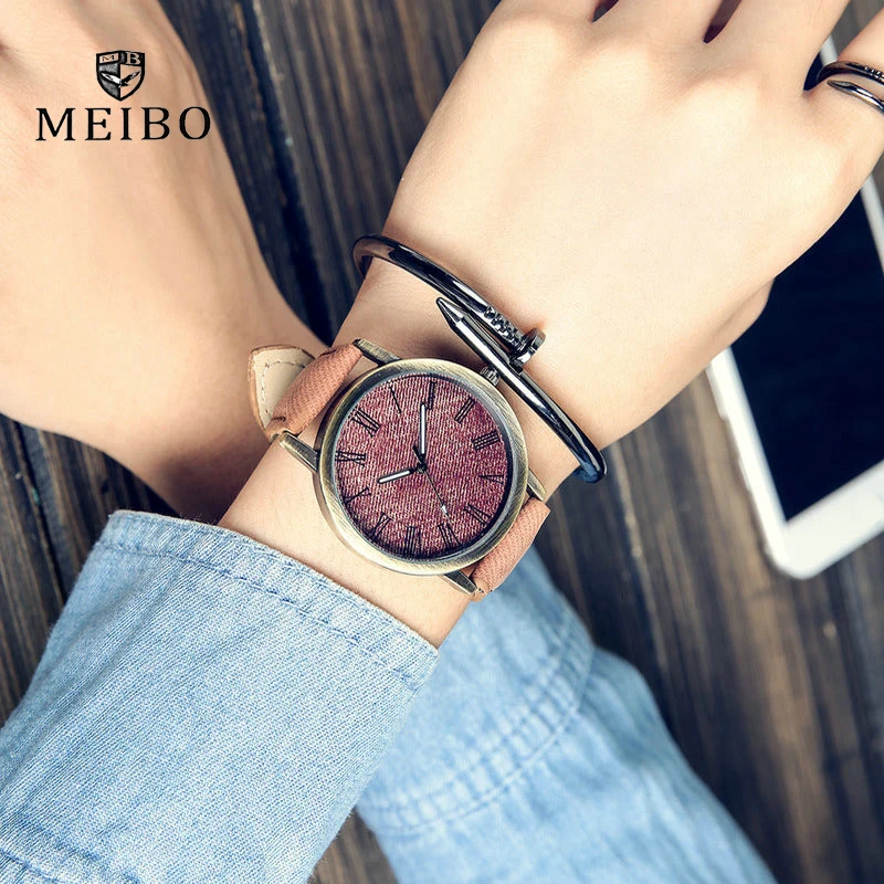 

MEIBO Relojes Quartz Men Watches Casual Solid Color Jeans Leather Strap Male Wristwatch Relogio Masculino Ladies Female Watch