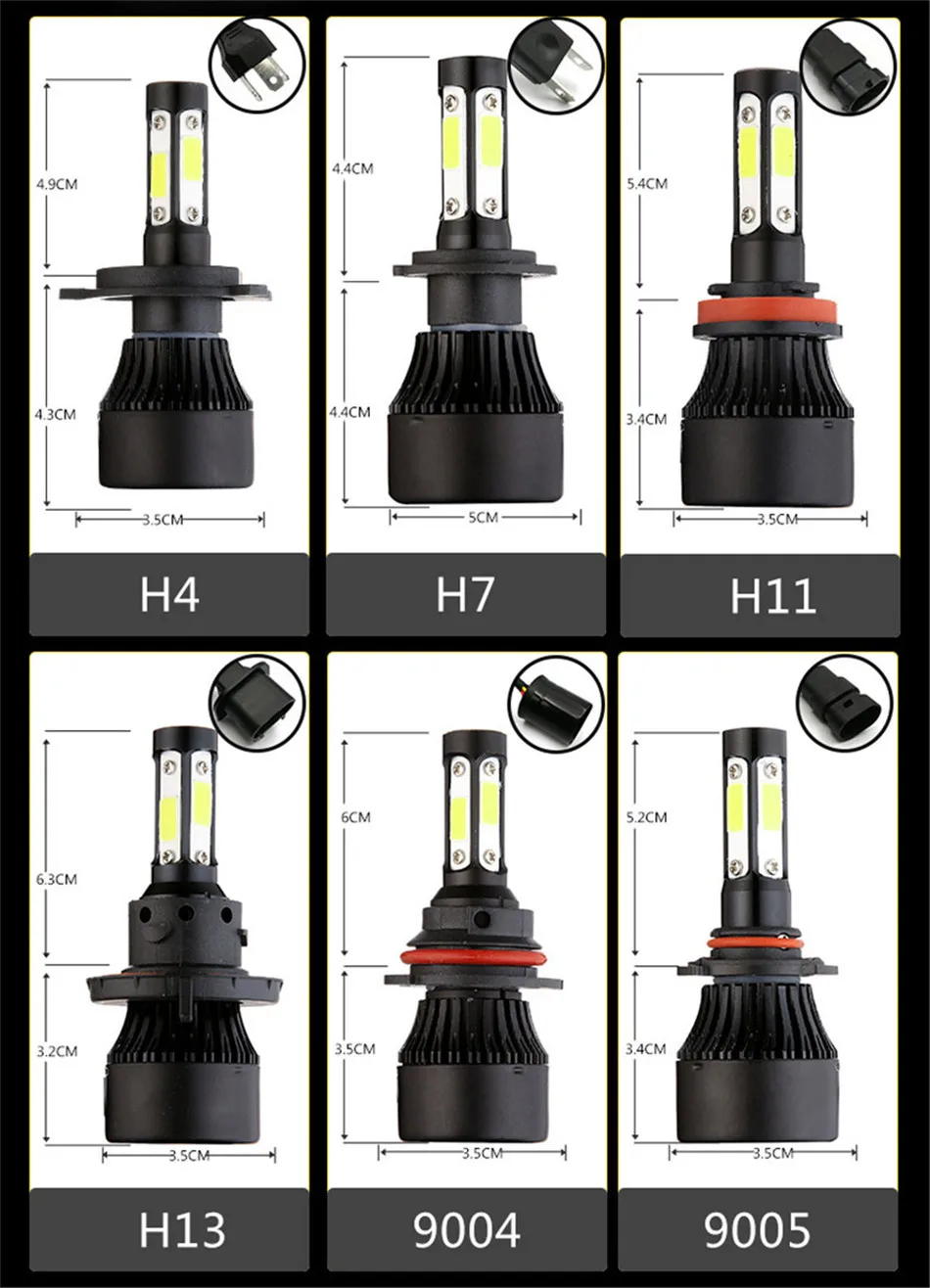 PAMPSEE 4 стороны люмен COB 80 Вт 8000lm H4 Hi короче спереди и длиннее сзади) H7 H11 9005 9006 Автомобильный светодиодный головной светильник лампы авто светодиодный налобный фонарь светодиодный светильник 12v 24v