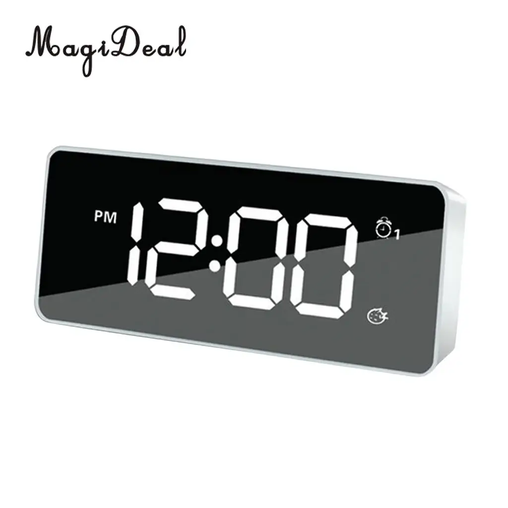 LED Mirror Digital Display Snooze Alarm Clock Office Desk Top Watch Time Kids Students Smart Wake Up Clock