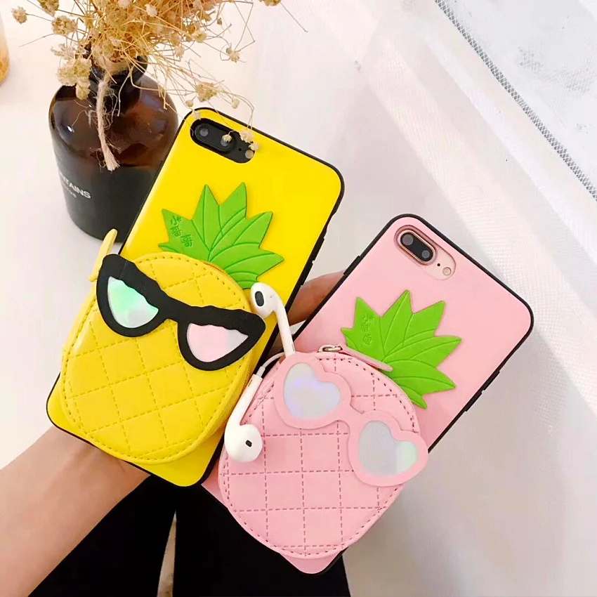 Coin Purse trend Suprem Cute Pineapple Soft Silicone yellow  cover cases for iphone 6 S 6S plus 7 7plus 8 8plus X (16)