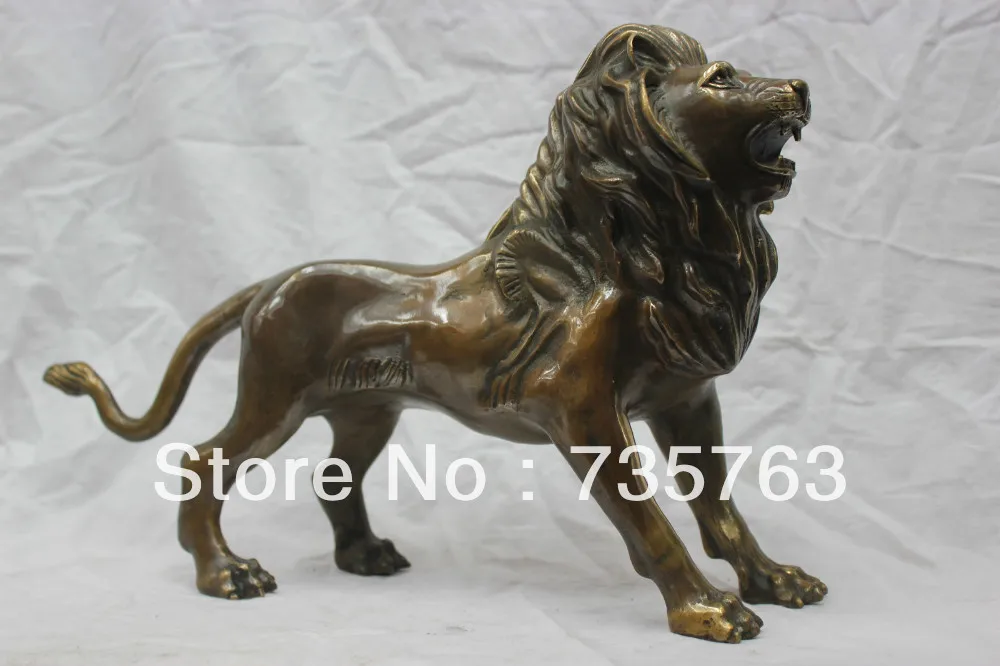 

00264 15'' Bronze Male Lion African Animal King Raoring Statue