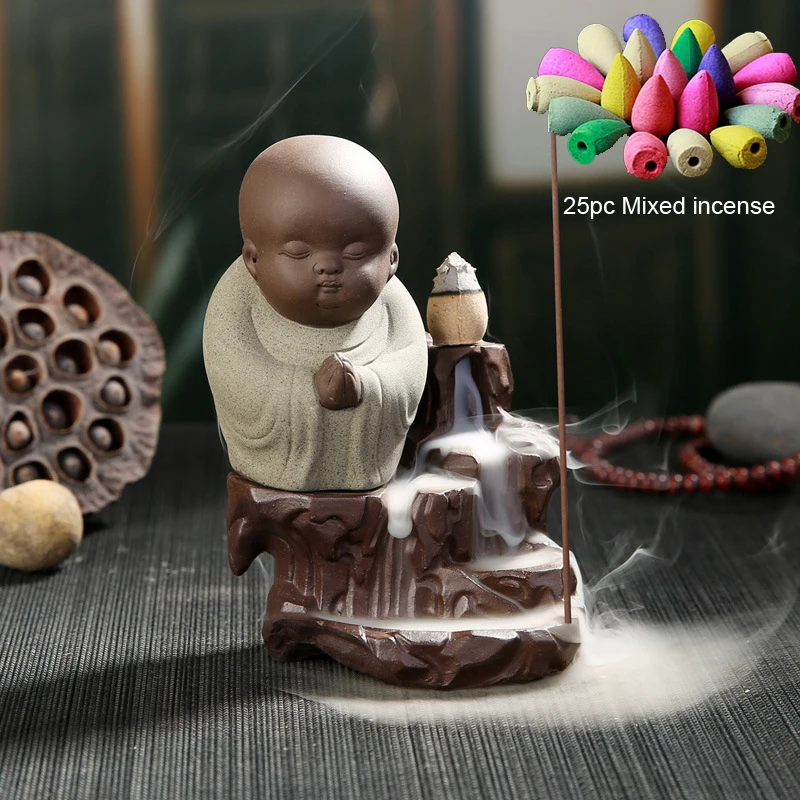 25pcs Incense Buddha Incense Holder Little Monk Ceramic Stick Backflow