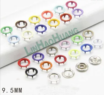 

100set/lot 4 part buttons #222 9.5mm prong snap fastener with multiple color ring cap 2016042701