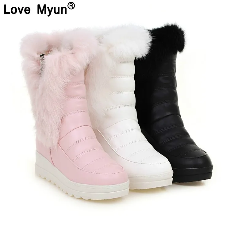 

Good Quality Winter Boots Women Warm Shoes Platform High Heels 2018 Black Gray Real Fur Ladies Snow Boots Plus Size 88