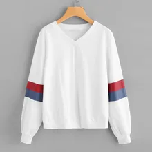 Лидер продаж Для женщин толстовка с длинным рукавом пуловер блузка Осень платье для девочек в полоску с v-образным вырезом yoga свитер Топы