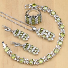 Комплект ювелирных изделий из стерлингового серебра 925 пробы оливковый зеленый Цирконий для женщин вечерние серьги/кулон/кольца/браслет/ожерелье комплект дропшиппинг