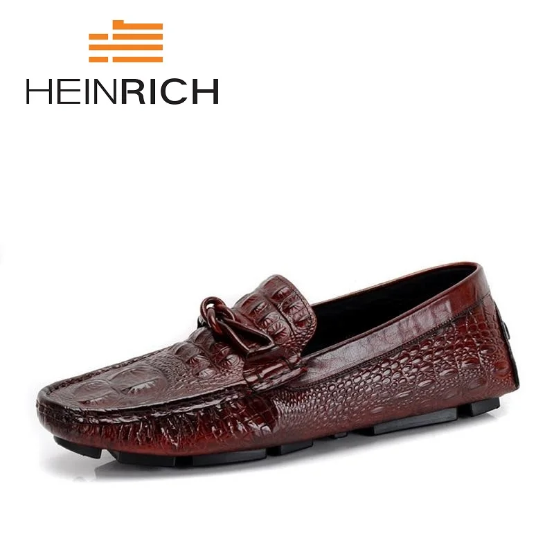 

HEINRICH Summer New Crocodile Pattern Leather Handmade Men Shoes Wedding Party Loafers Casual Breathable Man Shoes Chaussures