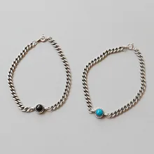 Настоящее серебро 925 проба синий браслет с черным камнем женщин bijoux женский браслет, старинные браслеты Браслеты mujer ювелирные изделия