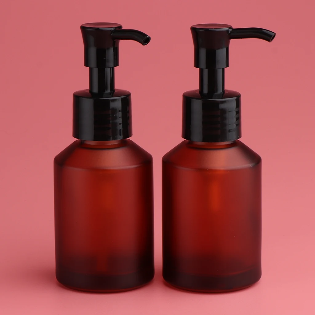 4pcs Empty Glass Pump Bottle Refillable Cosmetic Lotions Shampoo Liquid Soap Dispenser Bottle 100ml 60ml