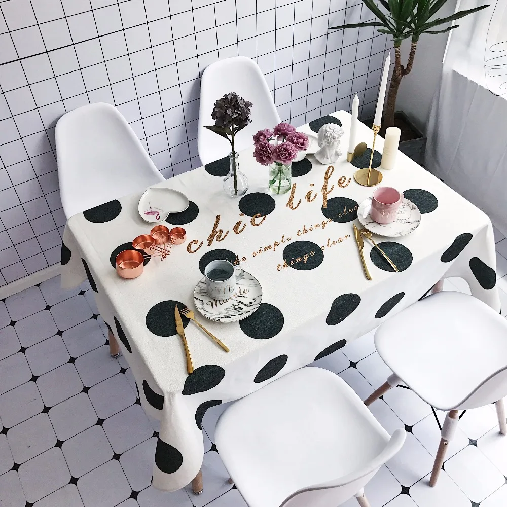 Black White Dots Printed Tablecloth Modern Table Cloth Rectangle Table