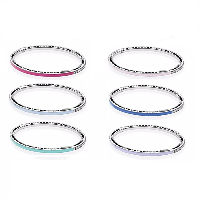 

Authentic 925 Sterling Silver Original Radiant Hearts of Pandora Bangle Clear CZ Fit Women Bead Charm Bracelet Gift DIY Jewelry
