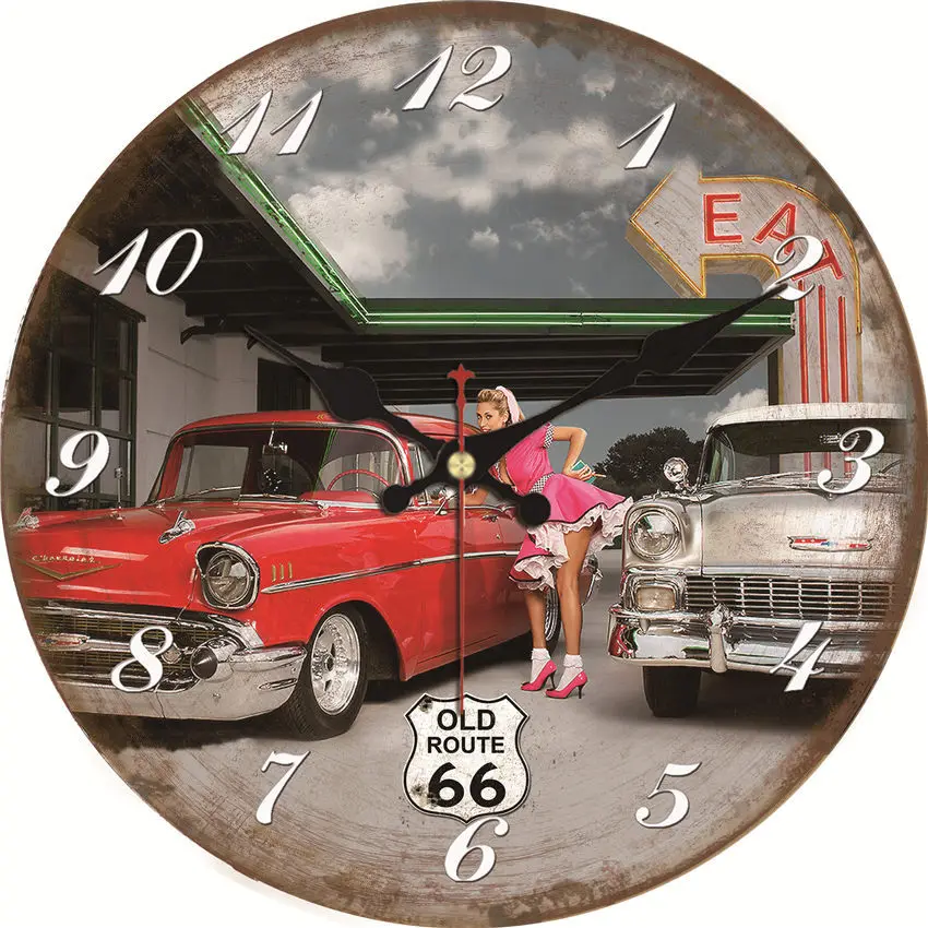 

WONZOM Vintage Wall Clock Car Design Relogio De Parede Large Silent For Living Room Old Time Cars Saat Decor Kitchen Watch Wall